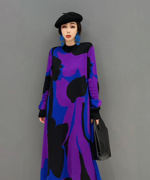 Blocking Collar Knit Dress